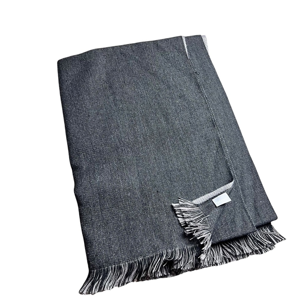 Shupaca Baby Alpaca Blend Reversible Throw Blanket Charcoal Grey Fringed Peru